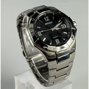 Seiko Mens Watch Black Dial Stainless Steel Bracelet 7" 100M Quartz 7N42-0BL0